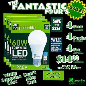 Greenlite Four 4pack's of 9W A19 60W Equivalent LED Bright White Household Bulbs